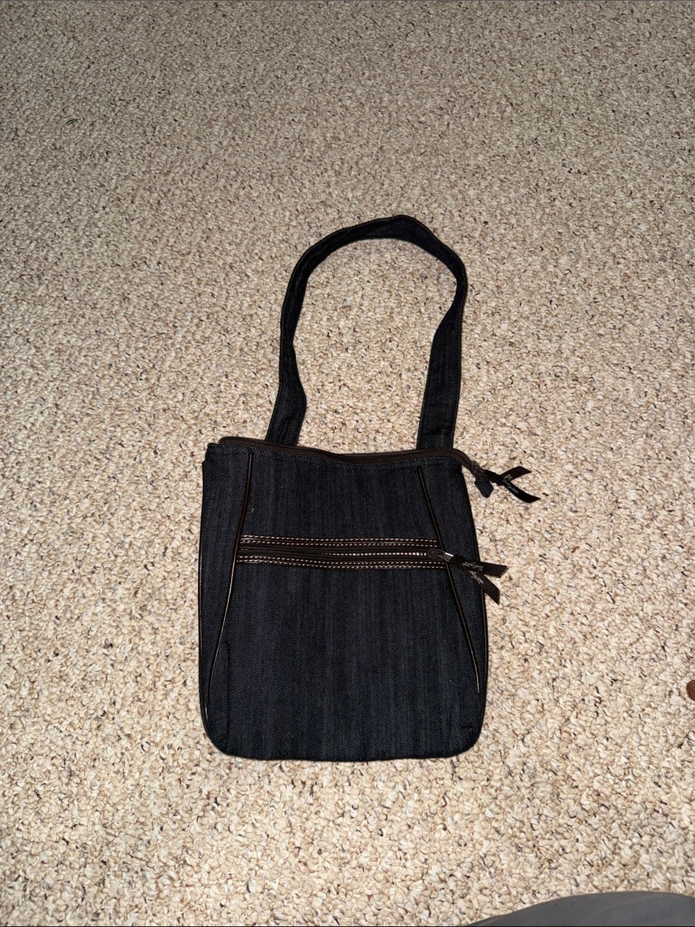 Dark Jean Crossbody Shoulder Bag with Front Zip Pocket
